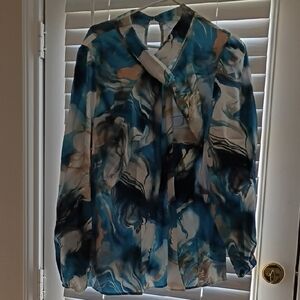 Elegant Blue Patterned Women's Top